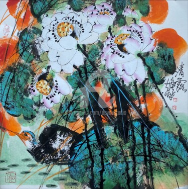 Painting titled "Lotus dew 清露 （No.18…" by Dayou Lu, Original Artwork, Pigments