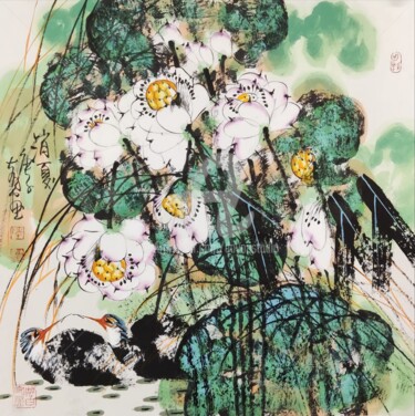 Ζωγραφική με τίτλο "Cool summer 消夏 （No.…" από Dayou Lu, Αυθεντικά έργα τέχνης, Χρωστικές ουσίες