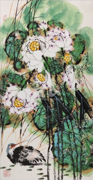 Ζωγραφική με τίτλο "Fresh dew 清露 （No.18…" από Dayou Lu, Αυθεντικά έργα τέχνης, Χρωστικές ουσίες