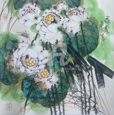Peinture intitulée "Lotus dew 荷露 （No.18…" par Dayou Lu, Œuvre d'art originale, Pigments