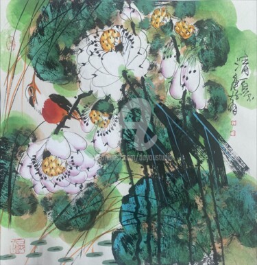 Картина под названием "Cool summer 清夏 （No.…" - Dayou Lu, Подлинное произведение искусства, Пигменты