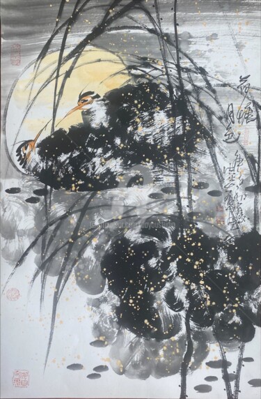 Malerei mit dem Titel "Moon shadow in the…" von Dayou Lu, Original-Kunstwerk, Pigmente