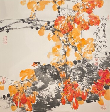 Painting titled "Wind in the autumn…" by Dayou Lu, Original Artwork, Pigments