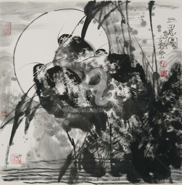 Peinture intitulée "Three Herons 三思图  （…" par Dayou Lu, Œuvre d'art originale, Pigments