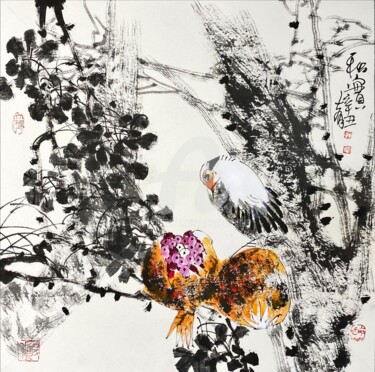 Pittura intitolato "Havest in autumn 秋实…" da Dayou Lu, Opera d'arte originale, pigmenti
