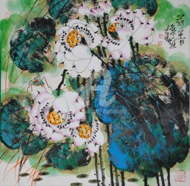 Painting titled "Fragrance of lotus…" by Dayou Lu, Original Artwork, Pigments