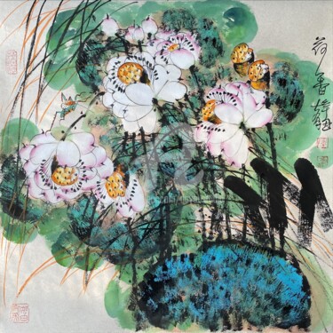 Peinture intitulée "Fragrance of lotus…" par Dayou Lu, Œuvre d'art originale, Pigments