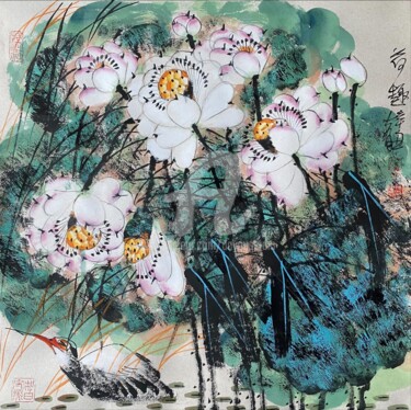 Pittura intitolato "Fun in the lotus po…" da Dayou Lu, Opera d'arte originale, pigmenti