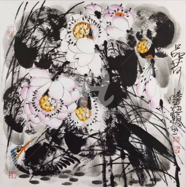 Malerei mit dem Titel "Sense the Lotus 品荷…" von Dayou Lu, Original-Kunstwerk, Pigmente