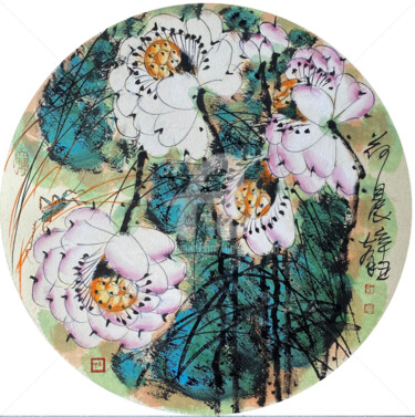 Malerei mit dem Titel "Morning in the lotu…" von Dayou Lu, Original-Kunstwerk, Pigmente