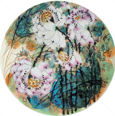 Painting titled "Fragrance of lotus…" by Dayou Lu, Original Artwork, Pigments