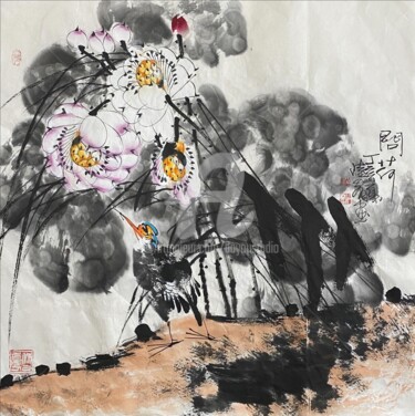 Peinture intitulée "Talk with the lotus…" par Dayou Lu, Œuvre d'art originale, Pigments