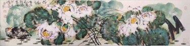 Ζωγραφική με τίτλο "Fun in the lotus po…" από Dayou Lu, Αυθεντικά έργα τέχνης, Χρωστικές ουσίες