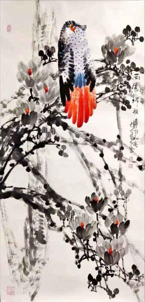 Картина под названием "Beautiful feather i…" - Dayou Lu, Подлинное произведение искусства, Пигменты