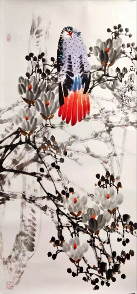 Painting titled "Beautiful feather i…" by Dayou Lu, Original Artwork, Pigments