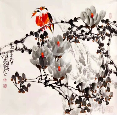 Painting titled "Fragrance of Magnol…" by Dayou Lu, Original Artwork, Pigments