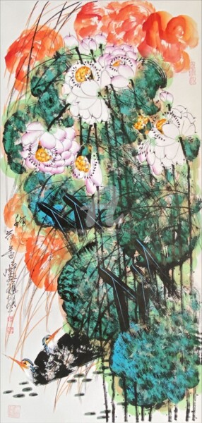 Painting titled "Fragrance of lotus…" by Dayou Lu, Original Artwork, Pigments