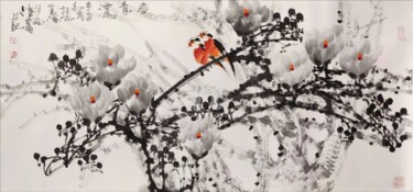 Painting titled "Sense the spring 春意…" by Dayou Lu, Original Artwork, Pigments