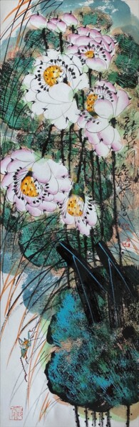 Malerei mit dem Titel "Listen to the Lotus…" von Dayou Lu, Original-Kunstwerk, Pigmente