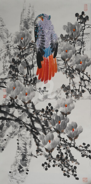 Картина под названием "Beautiful feather i…" - Dayou Lu, Подлинное произведение искусства, Пигменты