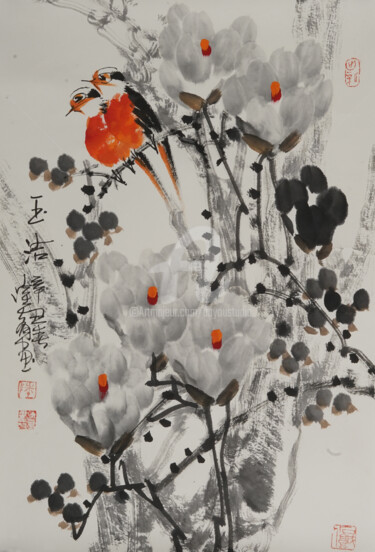 Painting titled "Pure white  玉洁 （No.…" by Dayou Lu, Original Artwork, Pigments
