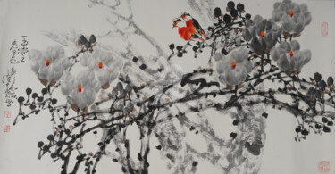 Painting titled "Fragrance of Magnol…" by Dayou Lu, Original Artwork, Pigments