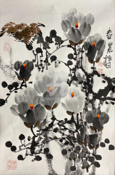 Schilderij getiteld "Spring morning 春晨 （…" door Dayou Lu, Origineel Kunstwerk, pigmenten
