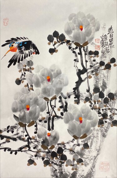 Schilderij getiteld "Spring morning 春晨 （…" door Dayou Lu, Origineel Kunstwerk, pigmenten