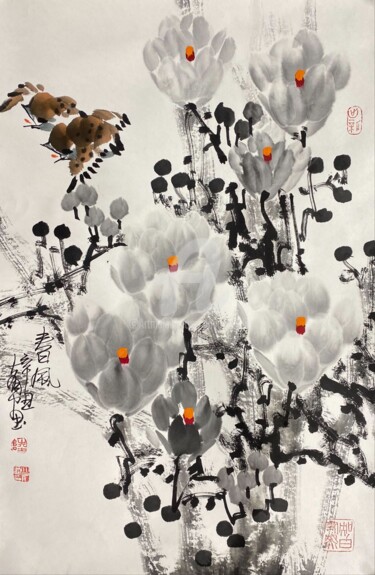 Painting titled "Wind in the spring…" by Dayou Lu, Original Artwork, Pigments