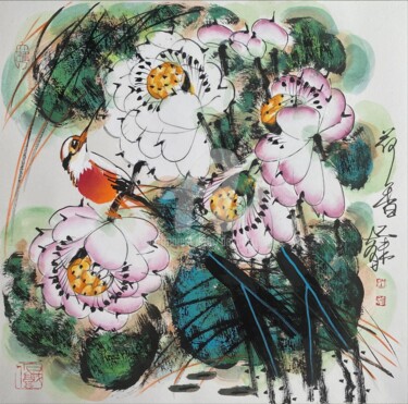 Painting titled "Fragrance of lotus…" by Dayou Lu, Original Artwork, Pigments