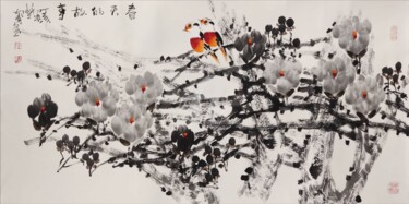 Painting titled "Story of spring 春天的…" by Dayou Lu, Original Artwork, Pigments