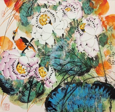 Painting titled "Fragrance of lotus…" by Dayou Lu, Original Artwork, Pigments