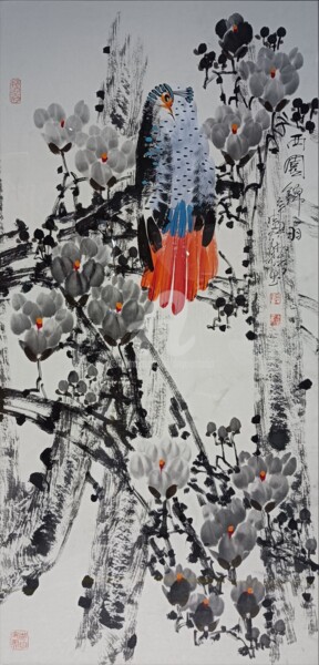 Ζωγραφική με τίτλο "Beautiful feather i…" από Dayou Lu, Αυθεντικά έργα τέχνης, Χρωστικές ουσίες
