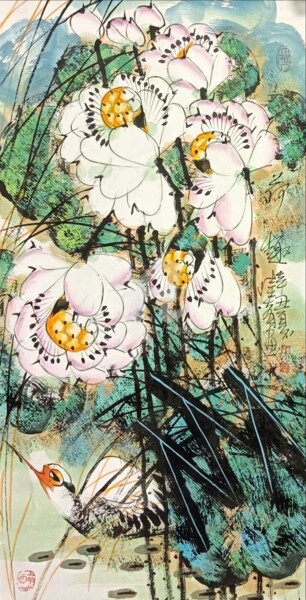 Pintura titulada "Fun in the lotus po…" por Dayou Lu, Obra de arte original, Pigmentos