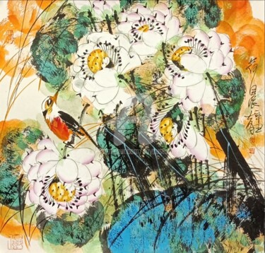 Pintura titulada "Morning in the lotu…" por Dayou Lu, Obra de arte original, Pigmentos