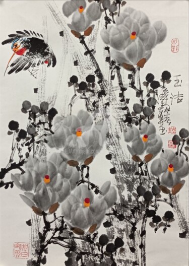 Painting titled "Pure white 玉洁 （No.1…" by Dayou Lu, Original Artwork, Pigments