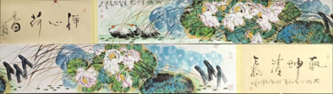 Pintura intitulada "Lotus pond and clea…" por Dayou Lu, Obras de arte originais, Pigmentos