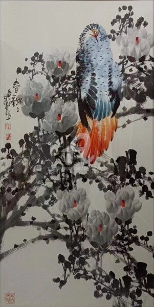 Painting titled "Spring in harmony 春…" by Dayou Lu, Original Artwork, Pigments