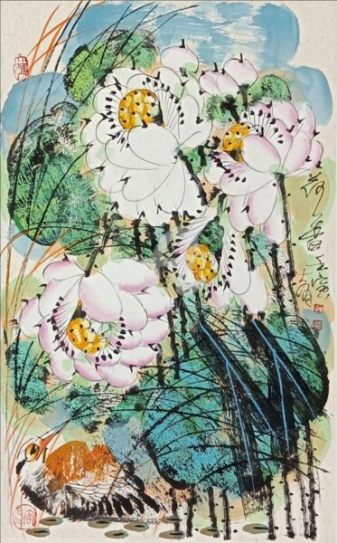 「Fragrance of lotus…」というタイトルの絵画 Dayou Luによって, オリジナルのアートワーク, 顔料