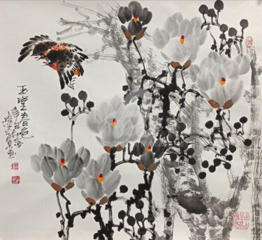 Painting titled "Fragrance of Magnol…" by Dayou Lu, Original Artwork, Pigments