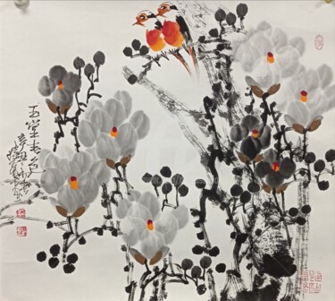 Painting titled "Fragrance of Magnol…" by Dayou Lu, Original Artwork, Pigments