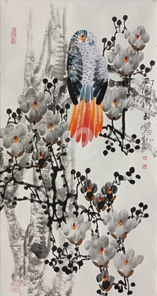 Painting titled "Beautiful feather i…" by Dayou Lu, Original Artwork, Pigments