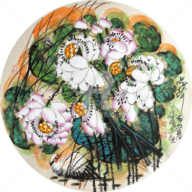 Картина под названием "Sense the Lotus 品荷…" - Dayou Lu, Подлинное произведение искусства, Пигменты