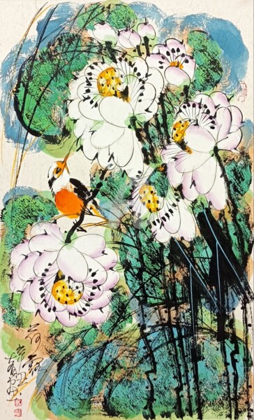Peinture intitulée "Lotus dew 荷露 （No.16…" par Dayou Lu, Œuvre d'art originale, Pigments