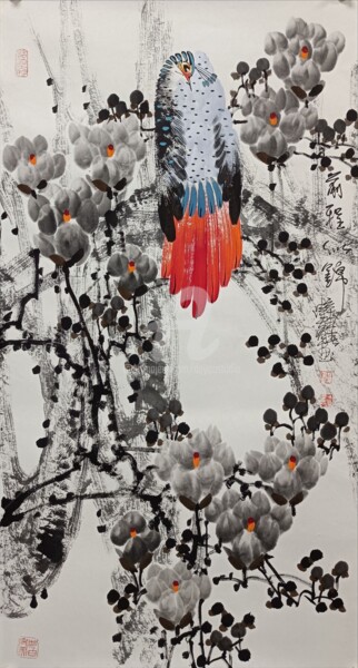 Painting titled "Bright future 前程似锦…" by Dayou Lu, Original Artwork, Pigments