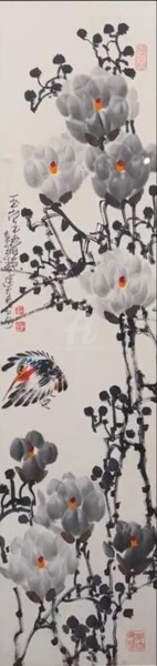 Painting titled "Fragrance of Magnol…" by Dayou Lu, Original Artwork, Pigments