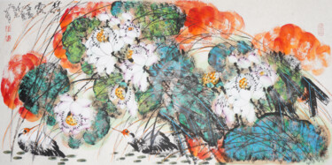 Картина под названием "Lotus dew 荷露 （No.F1…" - Dayou Lu, Подлинное произведение искусства, Пигменты