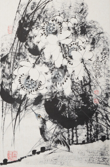 Painting titled "Sense the Lotus 品荷…" by Dayou Lu, Original Artwork, Pigments