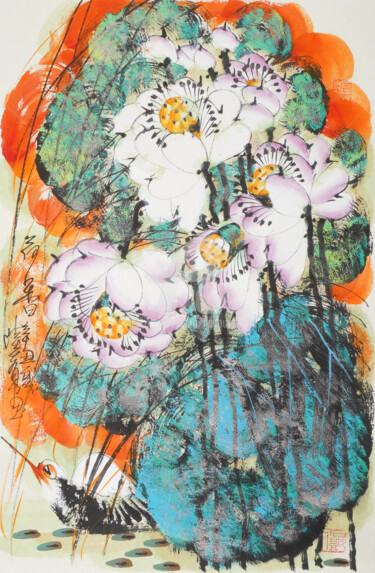 Pittura intitolato "Fragrance of lotus…" da Dayou Lu, Opera d'arte originale, pigmenti