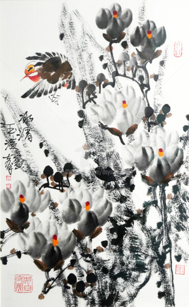 Картина под названием "Pure white 冰清玉洁 （No…" - Dayou Lu, Подлинное произведение искусства, Пигменты
